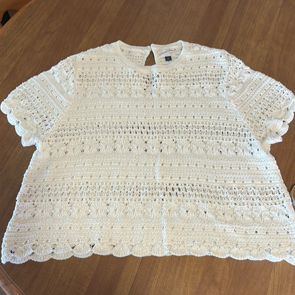 Universal Thread Cream Crochet Short Sleeve Pullover - Picture 5 of 7